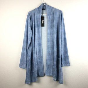 Lily By Firmiana Cardigan Womens Sz 1XL Blue White Stripe Open Front Long Sleeve